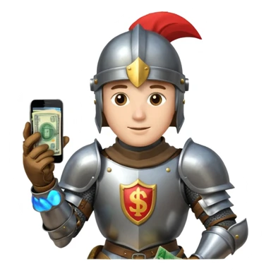 Knight with helmet holding phone and money neutral skin colour sticker