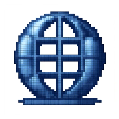 Add more 3D depth and realism to this network globe icon, enhance shading, lighting, and subtle reflections, keep pixel art influence, and maintain a transparent background. sticker
