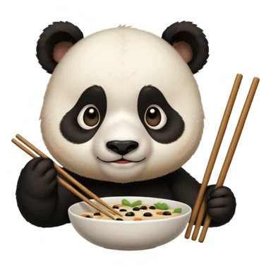 cute hungry panda with chopsticks eating sticker
