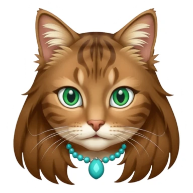 Long-haired brown tabby with big Green eyes, almost a turquoise, a white patch on her chin and a large white patch on her chest she is very very sweet and she generally isn't afraid of people I don't know how how she responds to being outside sticker