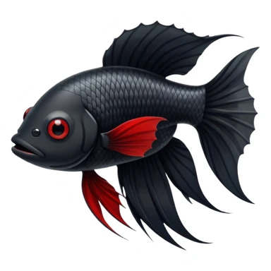 Fully Black with tiny red lines betta fish short fins black and white eyes sticker