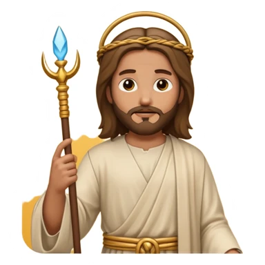Jesus Christ in a temple holding a whip, emoji style sticker