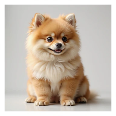 realistic Pomeranian dog, fluffy fur, sitting, photorealistic style sticker
