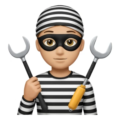Thief emoji with striped black and white shirt eyemask and thief stuff sticker