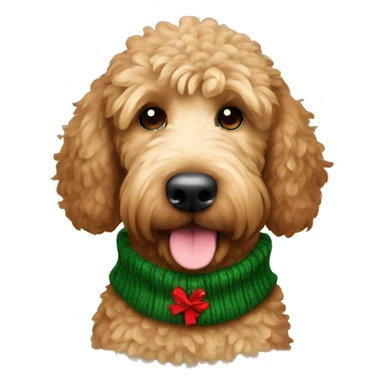 brown golden doodle wearing Christmas sweater  sticker