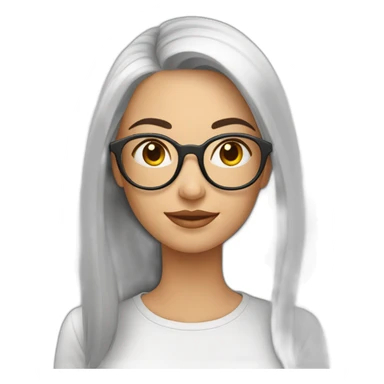  mujer blanca de cara redonda sin rostro pelo largo liso marrón con lentes sticker