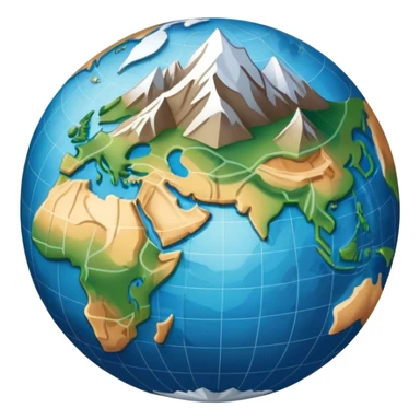 an icon featuring an earth with attitude and longitude lines, a textbook, and a topographic map, symbolizing geography as a science. The design includes a compass, mountain ranges, and rivers, representing the study of Earth's features and landscapes. Transparent background highlights geography. sticker
