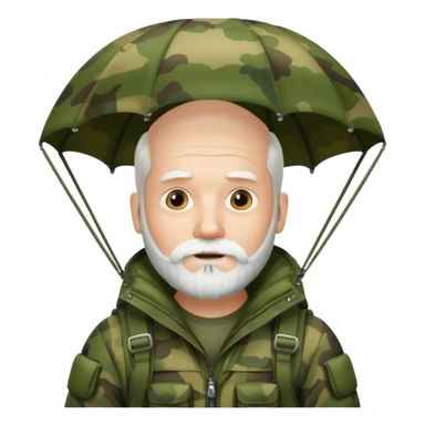 Man with a white beard wearing camouflage in a parachute sticker