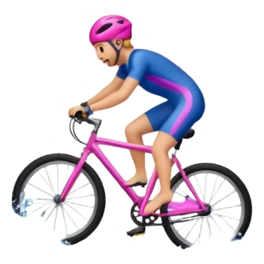 Emoji that first swims in ocean carrying a bicycle, afterwards rides the bicycle up a mountain and afterwards skis in pink clouds sticker