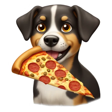 heeller dog with a pizza sticker