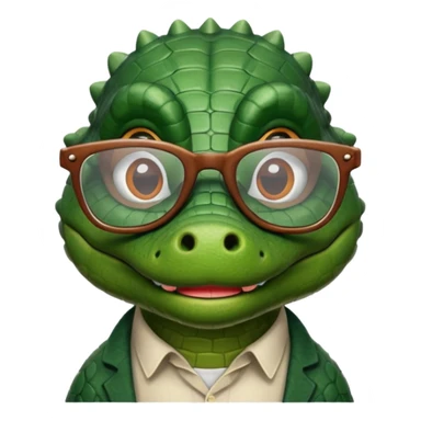 A clay academic alligator. The background is a solid white circle sticker