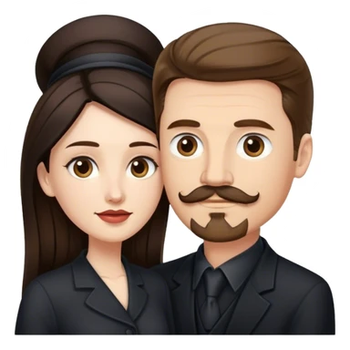 tall white man with brown hair goatee mustache embracing a pale woman with long black hair, wearing elegant clothing standing sticker
