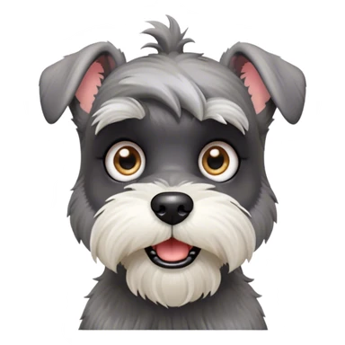 Cinematic Comical Miniature Schnauzer Portrait Emoji, Head tilted dramatically with a comically shocked expression and large, animated eyes, featuring a sharply defined salt-and-pepper fur with exaggerated, humorous eyebrows, simplified yet hilariously detailed, glowing with a bold, playful radiance, high shine, exuding a spirited and cheeky charm, styled with a soft glowing outline, capturing the essence of a Miniature Schnauzer that appears ready to dash into a burst of comic energy! sticker