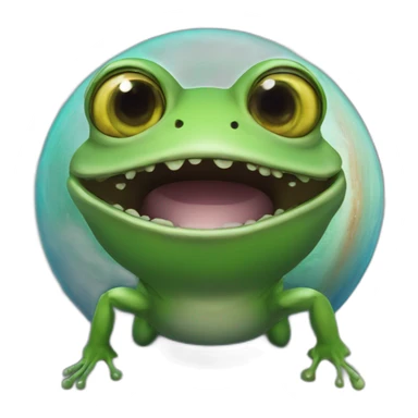 planet Saturn with a cartoon grinning frog face with big eyes sticker