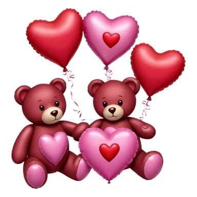 maroon love letter, three metallic pink heart-shaped balloons and red kisses and love teddy bear sticker