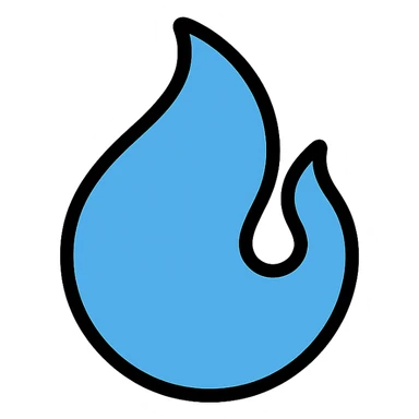 blue abstract flame shape, bold black outline, geometric style sticker