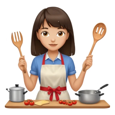 girl brunette with bangs long hair cooking sticker
