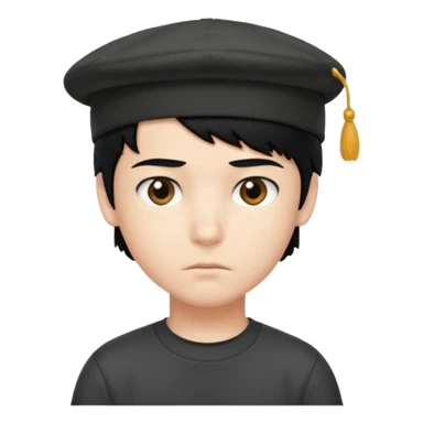 Gere um menino de cabelos preto e boné de lado com feição séria branco sticker