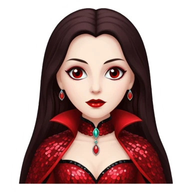 Countess Dracula with long dark brown hair, red sequin outfit  sticker