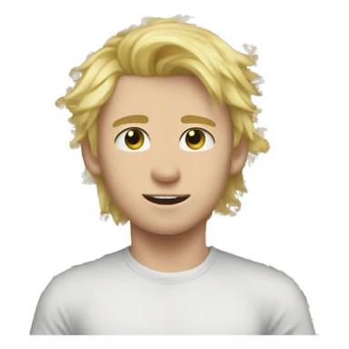 A white kid with blonde hair thats kinda messy  thats prolly 15 with a six pack flexxing sticker