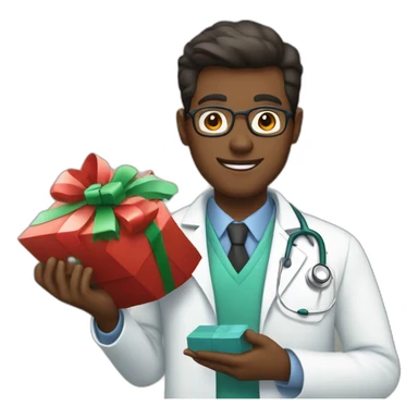 doctor holding a Christmas present sticker