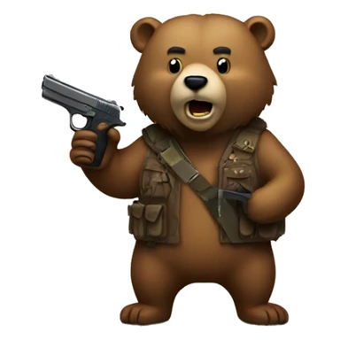 a bear holding a pistol sticker