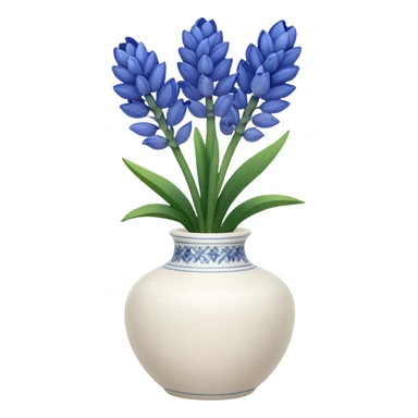 A small white ceramic vase holding a delicate blue hyacinth with soft green leaves — simple, elegant, and calming in a cozy, minimalist style. sticker