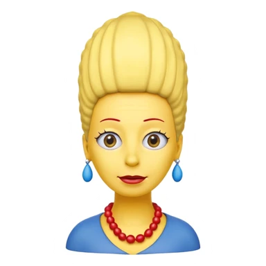 3D emoji head-only, smooth plastic, soft studio light, big round eyes, bold outline, centered, transparent bg,
Marge Simpson, yellow skin, tall cylindrical blue beehive hair, red bead necklace, overbite, no earrings, no eyelashes, no blonde hair sticker