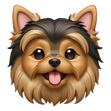 Cinematic Cute Yawning Yorkshire Terrier Portrait Emoji, Head tilted with a playful, drowsy expression and droopy, adorable eyes, featuring a soft, well-groomed fur in rich hues, simplified yet irresistibly endearing, highly detailed, glowing with a warm, cozy radiance, high shine, exuding a relaxed yet spunky charm, styled with a gentle, soft glowing outline, capturing the essence of a Yorkshire Terrier mid-yawn that seems as if it could cuddle right off the screen! sticker