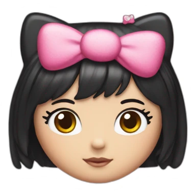 hello kitty black straight hair with hello kitty headband sticker