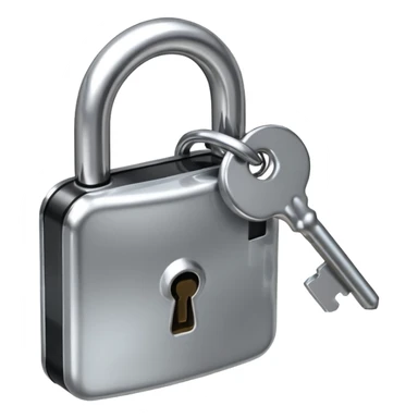 A chrome silver lock and key emoji, smooth metallic surfaces, glossy reflections, luxury swag vibe, minimal iOS emoji style, centered on clean white background sticker