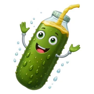 a cartoon pickle with juice squirting from the top of it, being squeezed by a hand sticker