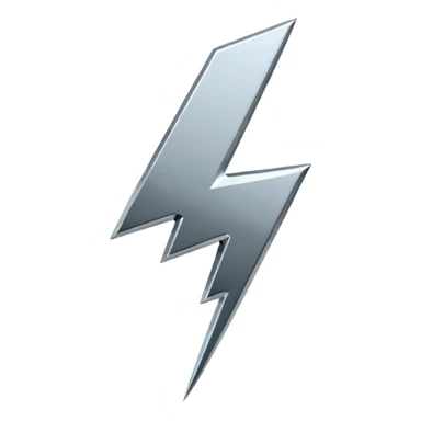 A lightning bolt emoji made of polished silver chrome, sharp yet rounded edges, glossy metallic surface, soft reflections, minimal futuristic design, iOS emoji style, centered, clean white background sticker