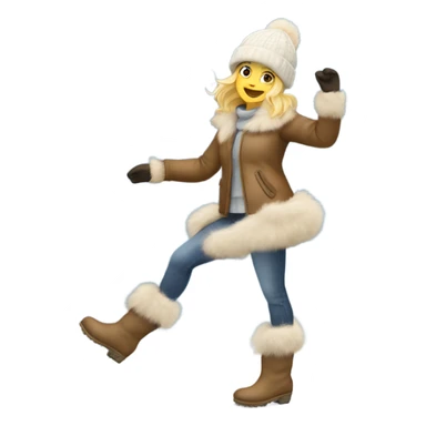 blonde girl in a fur hat dancing in the snow full body fur boots sticker