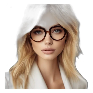  mujer blanca de cara larga pelo largo liso rubio con lentes sticker