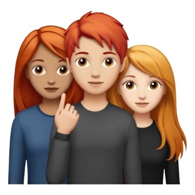 Can you create an image of 3 friends together one with red bright hair light skin one the other with brown hair with some blonde highlights in the hair fair skin the last one with light brown a tint of orange hair and black long hair sticker