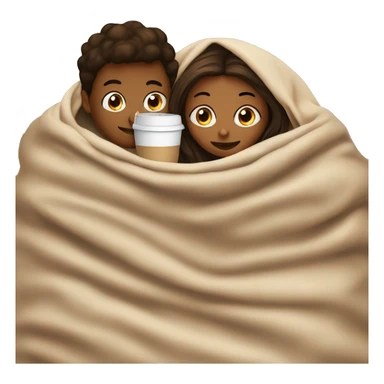 TAN SKIN GIRL AND BROWN SKIN BOY inside a blanket sipping coffee sticker