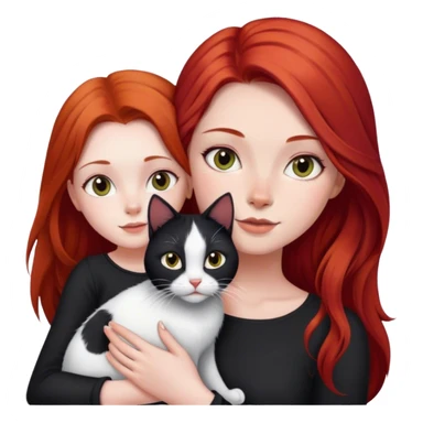 Long Red hair girl with black and white cat sticker
