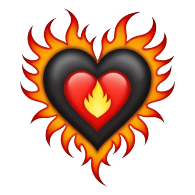 Black and red heart with small flames and no flames in the center  tattoo style sticker