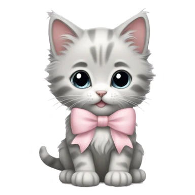 big fluffy light gray kitten with pale pink bow sticker