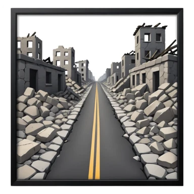 ruined town with horizontal destroyed road sticker