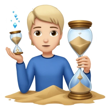 Character holding a broken hourglass, sand frozen mid-air sticker