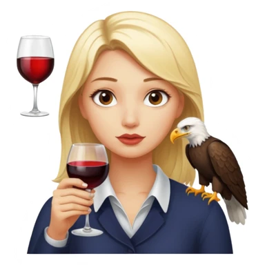 Real picture of an eagle bird blonde girl drinking wine. Write the word Thirsty Thorpie underneath  sticker