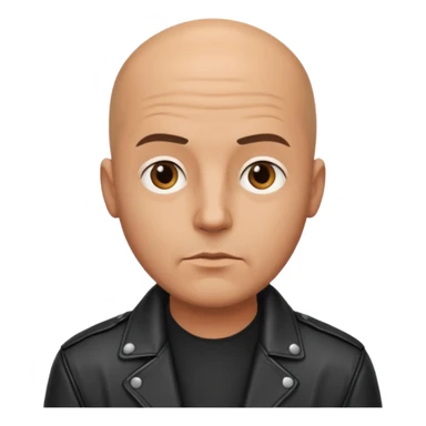 A serious bald man in a leather jacket sticker