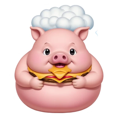 fat obese pig eating burger with fart cloud surrounding around it sticker