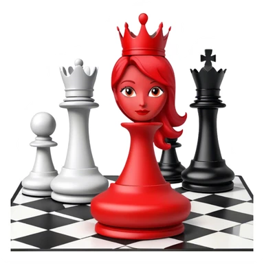Red queen chess piece on chess square sticker