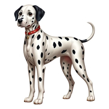 Cinematic Realistic full-body portrait of a Dalmatian dog, rendered with glossy, meticulously detailed spotted fur and expressive, alert eyes, set against a clean, neutral backdrop that highlights its regal and athletic stance. sticker