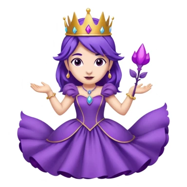 A princess wearing a purple dress and crown with purple hair and purple wolf ears and purple wolf tail character. doing different actions against a white background And make a gap between each illusion sticker