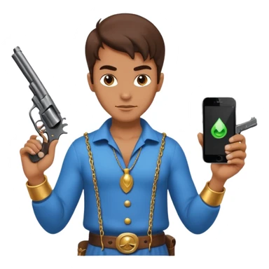 genie holding a revolver in one hand and an iphone on the other sticker