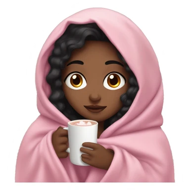 black haired girl snuggled up in a pink blanket drinking hot chocolate  sticker